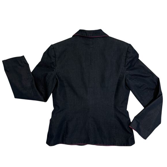 Vtg Apostrophe Blazer Skirt Suit Women Sz 8 Dark Blue Hot Pink Office 90s Work - Picture 15 of 16